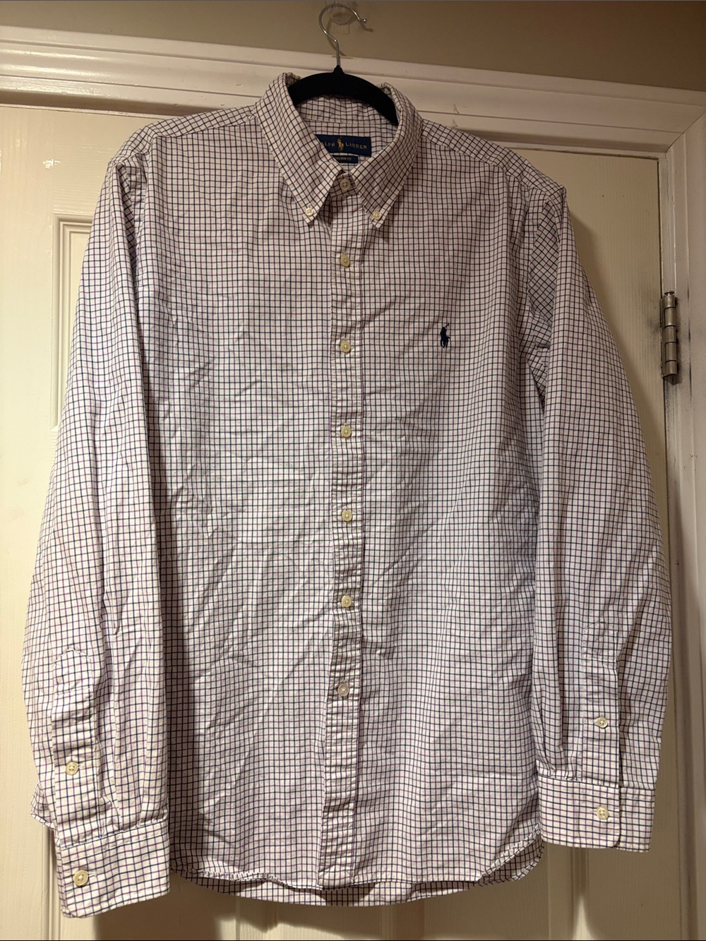 Ralph Lauren Men’s Check Button-Down Shirt in White, Navy & Purple